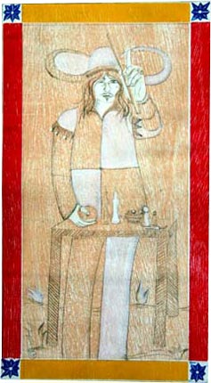 O Mago - gravura de Carola Trimano em xilo e ponta seca.