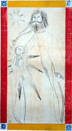 O Eremita - gravura de Carola Trimano em xilo e ponta seca.