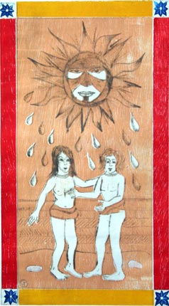 O Sol - gravura de Carola Trimano em xilo e ponta seca.
