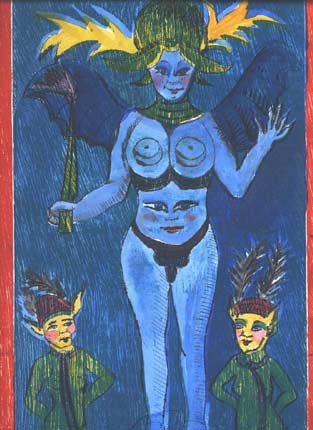O Diabo - gravura de Carola Trimano com tcnica mista.
