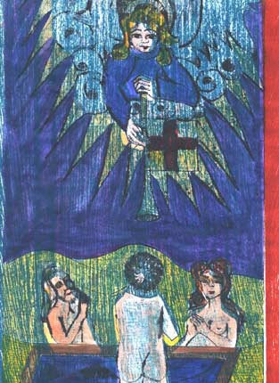 O Julgamento - gravura de Carola Trimano com tcnica mista.