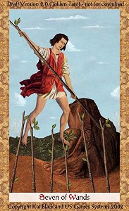Sete de Paus no Golden Tarot de Kat Black