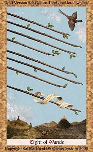 Oito de Paus no Golden Tarot de Kat Black