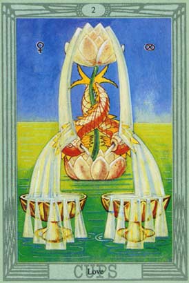 Amor, o Dois de Copas no Thoth Tarot de Crowley-Harris
