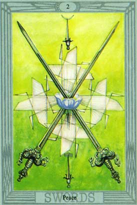 Paz, o Dois de Espadas no Thoth Tarot de Crowley-Harris