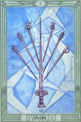Futilidadade, o Sete de Espadas no Thoth Tarot de Crowley-Harris