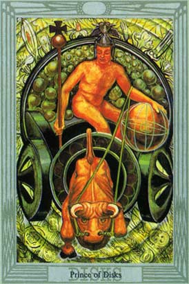 Prncipe de Discos, o Cavaleiro de Ouros no Thoth Tarot de Crowley-Harris