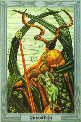 Rainha de Discos, a Rainha de Ouros no Thoth Tarot de Crowley-Harris