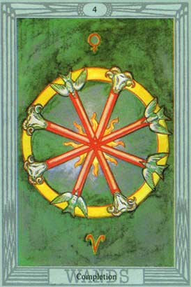 Conclusão, o Quatro de Paus no Thoth Tarot de Crowley-Harris