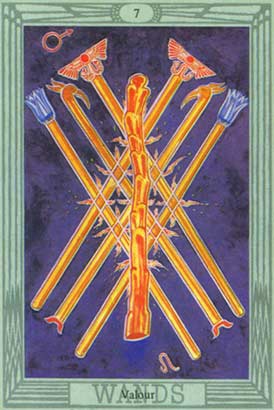 Valor, o Sete de Paus no Thoth Tarot de Crowley-Harris