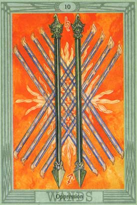 Opressão, o Dez de Paus no Thoth Tarot de Crowley-Harris