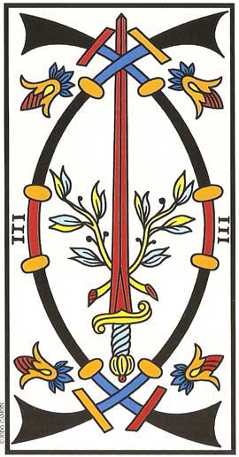Trs de Espadas no Tarot de Marseille restaurado por Jodorowsky e Camoin