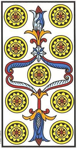 Nove de Ouros no Tarot de Marseille restaurado por Jodorowsky e Camoin