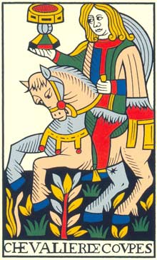 Cavaleiro de Copas no Tarot de Jean Noblet restaurado por Jean-Claude Flornoy