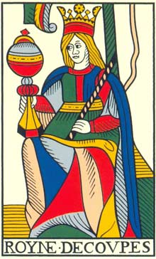 Rainha de Copas no Tarot de Jean Noblet restaurado por Jean-Claude Flornoy