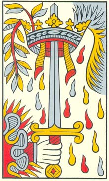 O s de Espadas no Tarot de Jean Noblet restaurado por Jean-Claude Flornoy