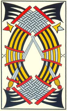 O Dez de Espadas no Tarot de Jean Noblet restaurado por Jean-Claude Flornoy