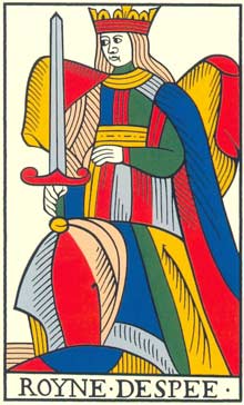 Rainha de Espadas no Tarot de Jean Noblet restaurado por Jean-Claude Flornoy