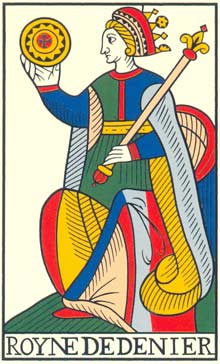 Rainha de Ouros no Tarot de Jean Noblet restaurado por Jean-Claude Flornoy