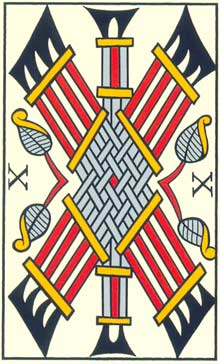 O Dez de Paus no Tarot de Jean Noblet restaurado por Jean-Claude Flornoy