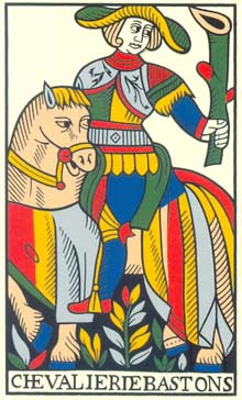 Cavaleiro de Paus no Tarot de Jean Noblet restaurado por Jean-Claude Flornoy