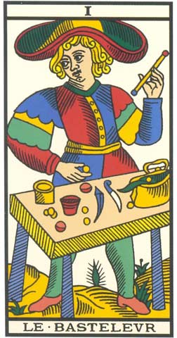 O Prestidigitador (ou Mgico ou Pelotiqueiro ou Saltimbanco) no Tarot de Marseille restaurado por Kris Hadar