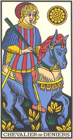 Cavaleiro de Ouros no Tarot de Marseille restaurado por Kris Hadar