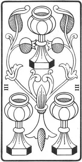 Trs de Copas, gravura do Tar de Marselha-Pensamento