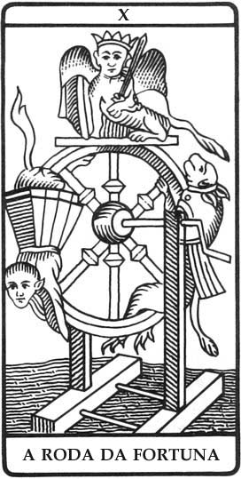 A Roda da Fortuna, gravura do Tarô de Marselha da Ed. Pensamento