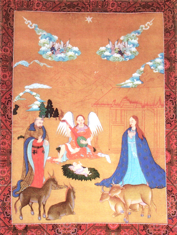 Tangka tibetana com motivos cristãos