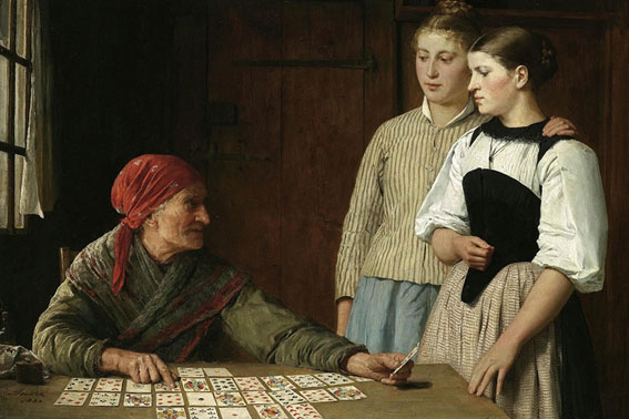 A Adivinha, pintura de Albert Anker (1880)