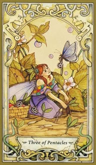 Três de Ouros no Mystic Faerie Tarot