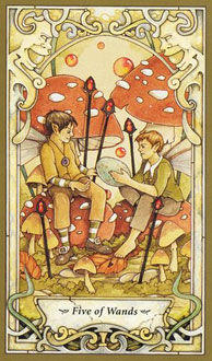 Cinco de Paus no Mystic Faerie Tarot