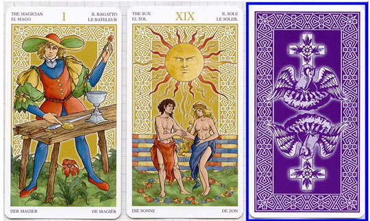 O Mago o Sol e verso das cartas no Universal Wirth Tarot