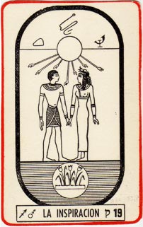 A carta 19. A Inspiração (Sol) na edição de 1955 do Tarot Egipcio Kier de J. Iglesias Janeiro