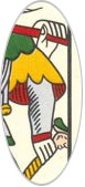 Detalhe das mãos de O Louco no Tarot de Jean Noblet