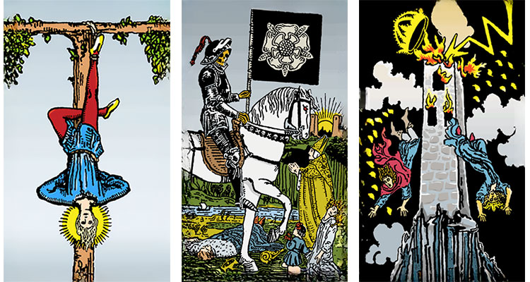 O Pendurado, a Morte e a Torre no Tarot Rider-Wite-Smith