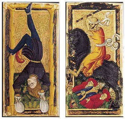 Os arcanos Pendurado e Morte no tarô Gringonneus
