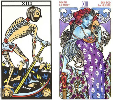 A carta da Morte  - 13 - nos tarôs de13-Inevitavel-Harah-Marselha e Art Nouveau