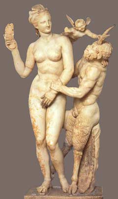Afrodite, Pan e Eros, escultura grega em mármore, aproximadamente 100 a.C.