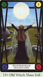 18. A Lua ou "O Morro da Lua da Velha Feiticeira" no Faery Wicca Tarot de Kisma Stepanich