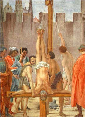 A Crucificação de Pedro - afresco de Filipino Lipp (1457-1504)
