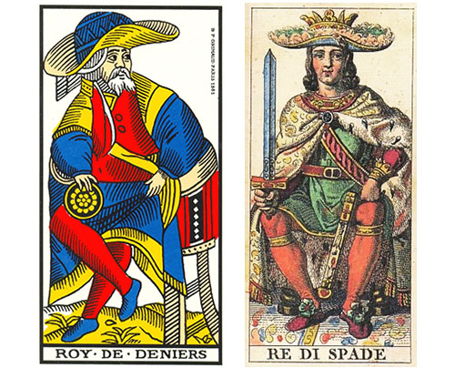 Rei de Ouros no Tarô de Marselha e Rei de Espadas no tarot Della Rocca