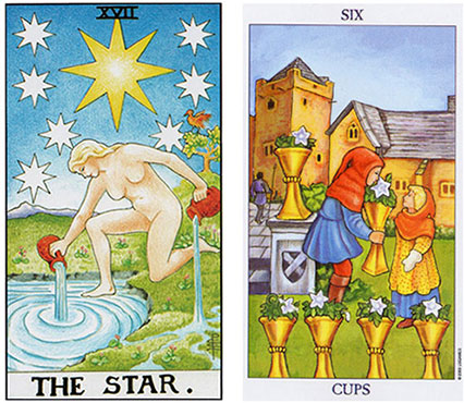 17. Estrela e 6 de Copas no Waite Tarot