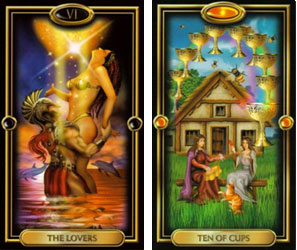 Os Amantes e o Dez de Copas no Gilded Tarot