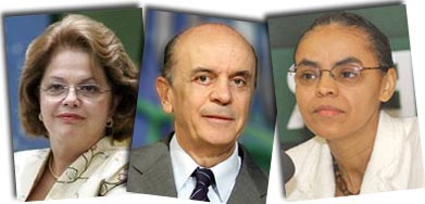 Dilma Rousseff, José Serra e Marina Silva