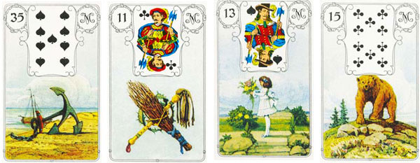 2019 pelo Petit Lenormand - cartas 35, 11, 13 e 15