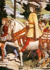 Cavaleiro - detalhe de afresco de Benozzo Gozzoli (1460), na Capela Magi de Florena