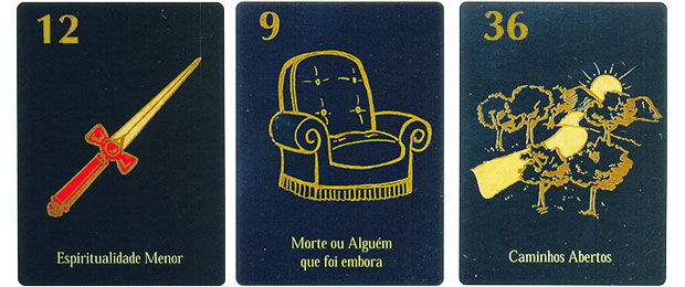 Baralho Maria Padilha: cartas 12, 9 e 36