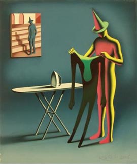 "Ironia é minha sombra". Óleo sobre tela de Mark Kostabi (EUA, 1960)